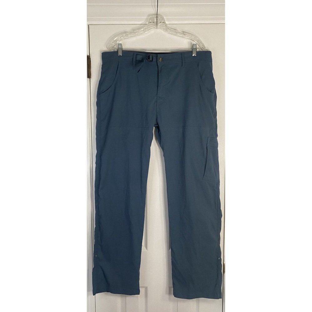 Prana Mens Activewear Breath Cargo Hiking Pants 38x32 Blue Roll up Snaps
